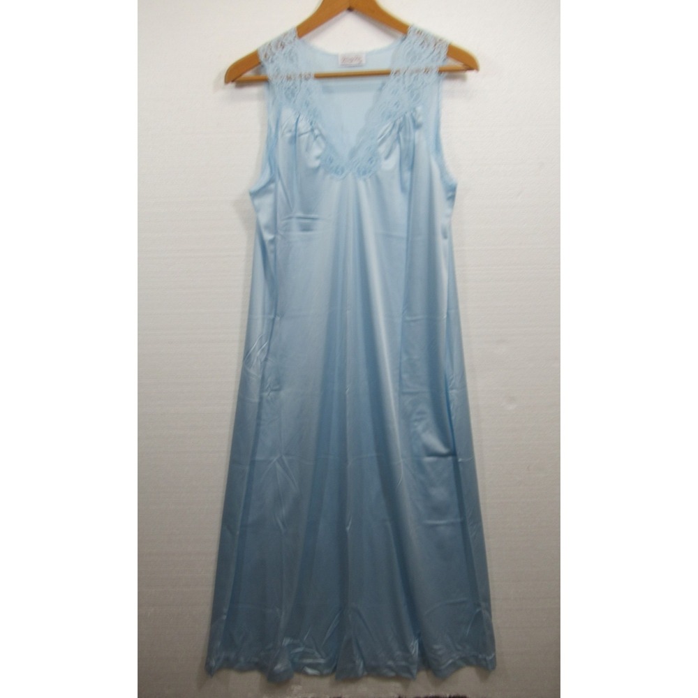 Vintage 80s 90s Vanity Fair Satin Nightgown Women Medium Blue Nylon ALTERED